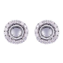 Round Halo Earring Stud Mounting In 18K White Gold