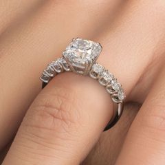 Cushion Cut Double Prongs Diamond Engagement Ring Setting (0.71ctw) in 18k White Gold