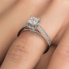 Princess Cut Cathedral Milgrain Channel Set Diamond Engagement Ring Setting (0.70ctw) in 18k White Gold