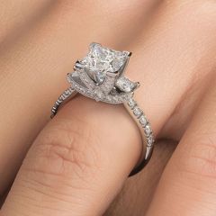 Princess Cut Three Stone Diamond Engagement Ring Setting (1.05ctw) in 18k White Gold