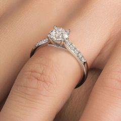 Round Center Chanel Bead Shank Diamond Engagement Ring Setting (0.26ctw) in 18k White Gold