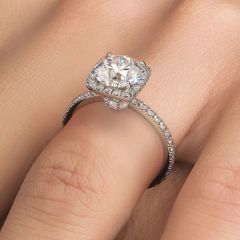 Cushion Halo With Round Center High Set Diamond Engagement Ring Setting (0.63ctw) in 18k White Gold