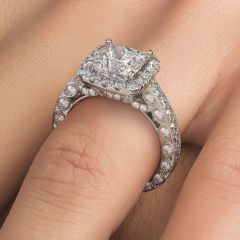 Cushion Halo With Princess Cut Center Diamond Filigree Vintage Style Diamond Engagement Ring Setting (1.90ctw) in 18k White Gold