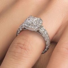Cushion Halo Filigree Vintage Style Diamond Engagement Ring Setting (1.22ctw) in 18k White Gold