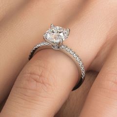 4 Prong Head, Petite Micropave Diamond Shank, Engagement Ring Setting (0.30ctw) in 18k White Gold