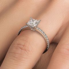Princess Cut Petite Micro Prong Set Diamond Engagement Ring Setting (0.30ctw) in 18k White Gold