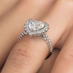 Heart Shape Beaded Prong Halo Diamond Engagement Ring Setting (0.78ctw) in 18k White Gold
