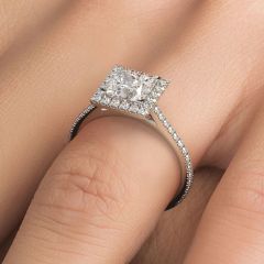 Princess Cut Micropavé Halo Diamond Engagement Ring Setting (0.43ctw) in 18k White Gold
