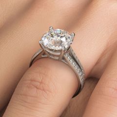 Round Basket Head, Micropave Diamond Split Shank, Engagement Ring Setting (0.45ctw) in 18k White Gold