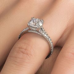 Round Basket Head With Brilliant Micropavé, Double Prongs, Cathedral Split Shank Diamond Engagement Ring Setting (0.56ctw) in 18k White Gold