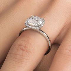 Cushion Halo With Round Center Petite Micropavé Diamond Engagement Ring Setting (0.22ctw) in 18k White Gold