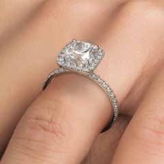 Cushion Halo Petite Micropavé Diamond Engagement Ring Setting (0.53ctw) in 18k White Gold