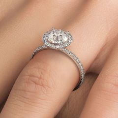 Round Halo Petite Micropavé Diamond Engagement Ring Setting (0.48ctw) in 18k White Gold