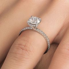 Round Hidden Halo Basket Head Brilliant Petite Micropavé Eagle Prongs Diamond Engagement Ring Setting (0.36ctw) in 18k White Gold