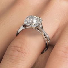 Cushion Halo Micropavé Infinity Twist Diamond Engagement Ring Setting (0.48ctw) in 18k White Gold