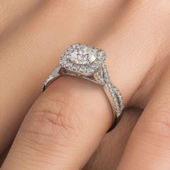 Cushion halo With Round Center Diamond Infinity Twist Diamond Engagement Ring Setting (0.53ctw) in 18k White Gold