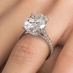 Oval Cut Petite Micropavé Diamond Engagement Ring Setting (0.90ctw) in 18k White Gold