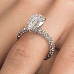 Pear Shape Hidden Halo Diamond Engagement Ring Setting (1.67ctw) in 18k White Gold