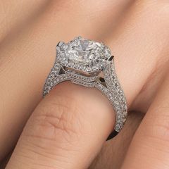 Cushion Halo Micropavé Milgrain Diamond Engagement Ring Setting (1.65ctw) in 18k White Gold