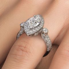  Marquise Halo Milgrain Filigree Vintage Diamond Engagement Ring Setting (1.40ctw) in 18k White Gold
