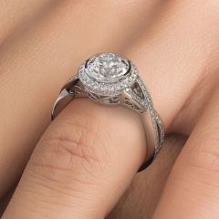 Round Brilliant Micropavé Bezel Set Infinity Twist Diamond Engagement Ring Setting (0.60ctw) in 18k White Gold