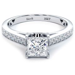 Princess Cut Cathedral Milgrain Channel Set Diamond Engagement Ring Setting (0.70ctw) in 18k White Gold