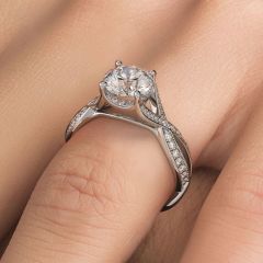 Cathedral Infinity Twist Micropave Diamond Shank, Engagement Ring Setting (0.42ctw) in 18k White Gold