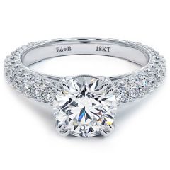 Round Center With Split Prongs Micropavé Diamond Engagement Ring Setting (1.65ctw) in 18k White Gold