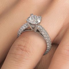 Round Center With Split Prongs Micropavé Diamond Engagement Ring Setting (1.65ctw) in 18k White Gold