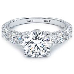 Round Brilliant Micropavé Graduated U Prong Diamond Engagement Ring Setting (1.52ctw) in 18k White Gold
