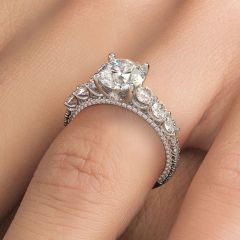 Round Brilliant Micropavé Graduated U Prong Diamond Engagement Ring Setting (1.52ctw) in 18k White Gold