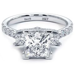 Princess Cut Three Stone Diamond Engagement Ring Setting (1.05ctw) in 18k White Gold