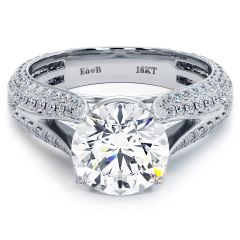 Round Brilliant Micropavé Split Shank Cathedral Diamond Engagement Ring Setting (1.20ctw) in 18k White Gold