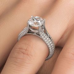 Round Brilliant Micropavé Split Shank Cathedral Diamond Engagement Ring Setting (1.20ctw) in 18k White Gold
