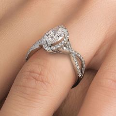Marquise Halo Infinity Twist Micropavé Diamond Engagement Ring Setting (0.60ctw) in 18k White Gold