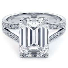 Emerald Cut Center Micropavé Split Shank Diamond Engagement Ring Setting (0.57ctw) in 18k White Gold
