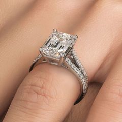 Emerald Cut Center Micropavé Split Shank Diamond Engagement Ring Setting (0.57ctw) in 18k White Gold