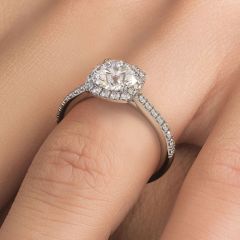 Cushion Halo With Round Center Micropavé Diamond Engagement Ring Setting (0.45ctw) in 18k White Gold
