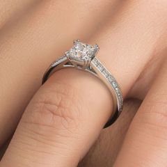 Princess Cut Petite Micropavé Cathedral Diamond Engagement Ring Setting (0.35ctw) in 18k White Gold