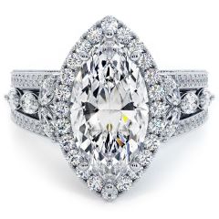 Marquise Halo Micropavé Vintage Style Milgrain Diamond Engagement Ring Setting (1.60ctw) in 18k White Gold