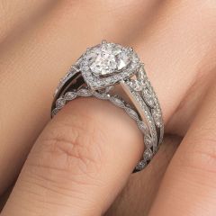 Pear Shape Halo Micropavé Vintage Style Milgrain Diamond Engagement Ring Setting (1.50ctw) in 18k White Gold