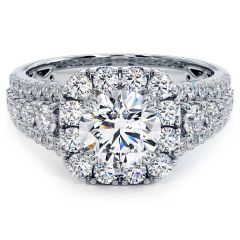 Cushion Halo With Round Center Diamond Vintage Style Diamond Engagement Ring Setting (1.17ctw) in 18k White Gold