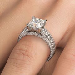 Princess Cut Center Three Sided Micropavé Milgrain Shank Diamond Engagement Ring Setting (1.50ctw) in 18k White Gold