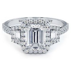 Emerald Cut Halo With Two Trapezoids On Sides Micropavé Diamond Engagement Ring Setting (0.80ctw) in 18k White Gold