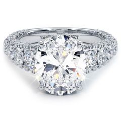 Oval Cut Micropavé Graduated Three Sided Diamond Shank Engagement Ring Setting (2.05ctw) in 18k White Gold
