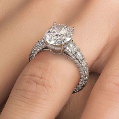 Oval Cut Micropavé Graduated Three Sided Diamond Shank Engagement Ring Setting (2.05ctw) in 18k White Gold