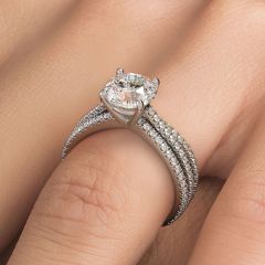 Round Center Micropavé Three Row Diamond Engagement Ring Setting (0.75ctw) in 18k White Gold