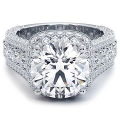 Cushion Halo With Round Center Diamond Vintage Style Micropavé Graduated Shank Diamond Engagement Ring Setting (2.65ctw) in 18k White Gold
