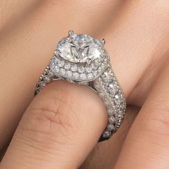 Cushion Halo With Round Center Diamond Vintage Style Micropavé Graduated Shank Diamond Engagement Ring Setting (2.65ctw) in 18k White Gold