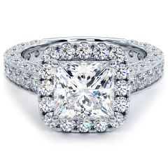 Cushion Halo With Princess Cut Center Diamond Filigree Vintage Style Diamond Engagement Ring Setting (1.90ctw) in 18k White Gold